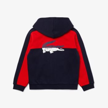 Lacoste Two-Tone Croc-Print Hooded Zip Sweatshirt - Mikiny Dětské Tmavě Blankyt Blankyt / Červené |